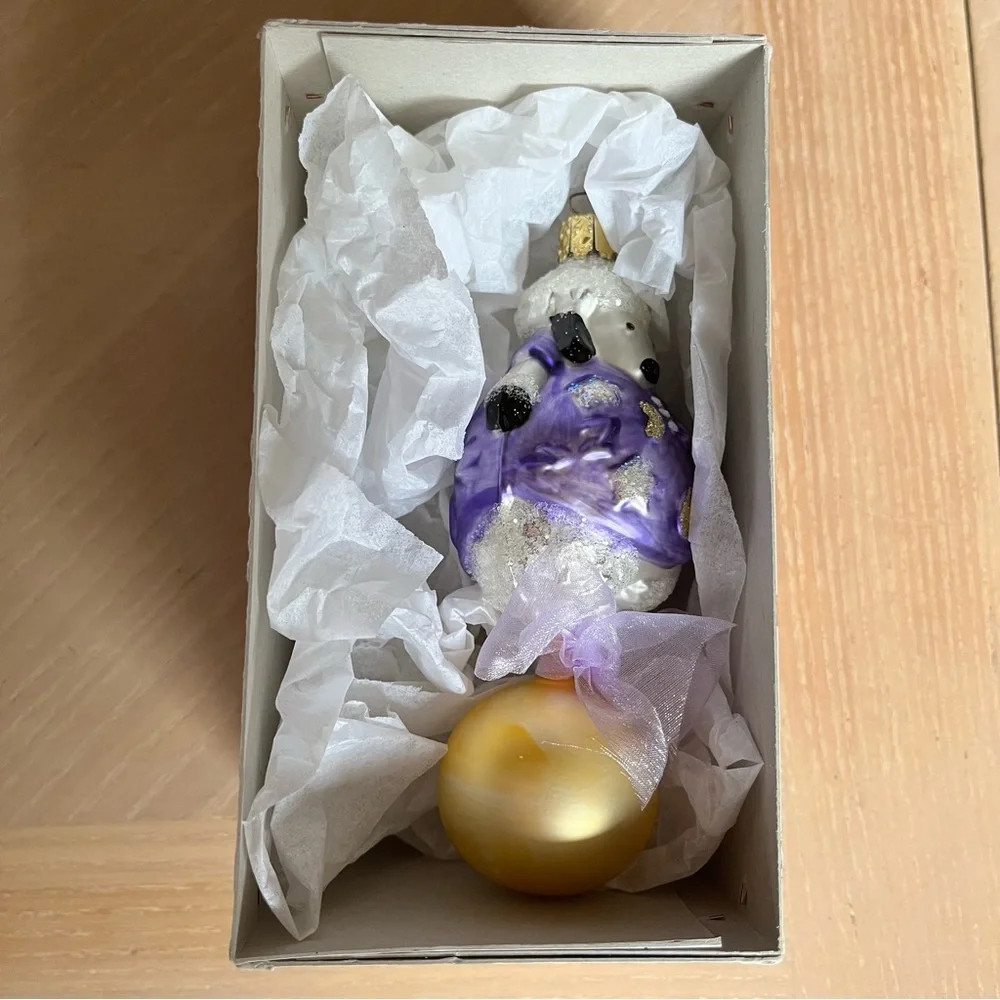 CHRISTBORN Vintage Dog in Purple Sweater Christmas Holiday Glass Ornament